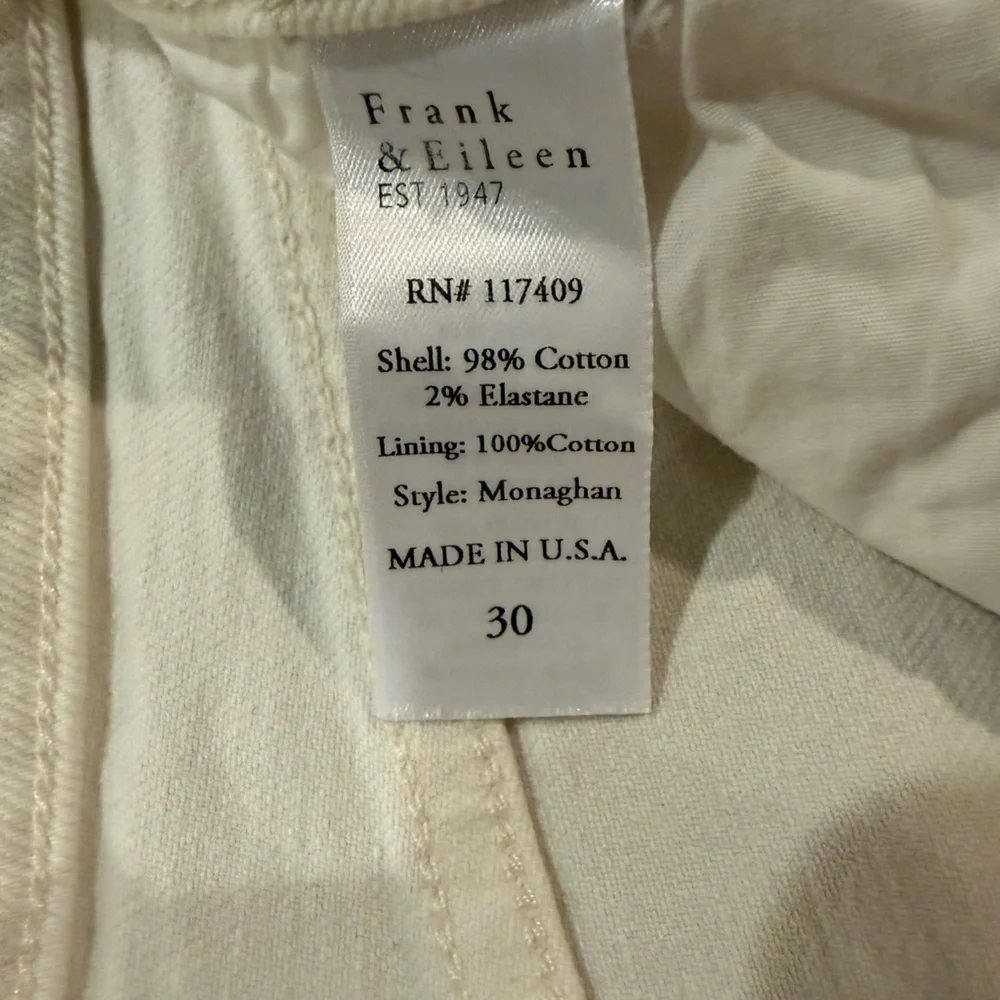 Frank & Eileen Monaghan High Rise Straight Crop Jeans Ivory Ecru 30 - Picture 14 of 15